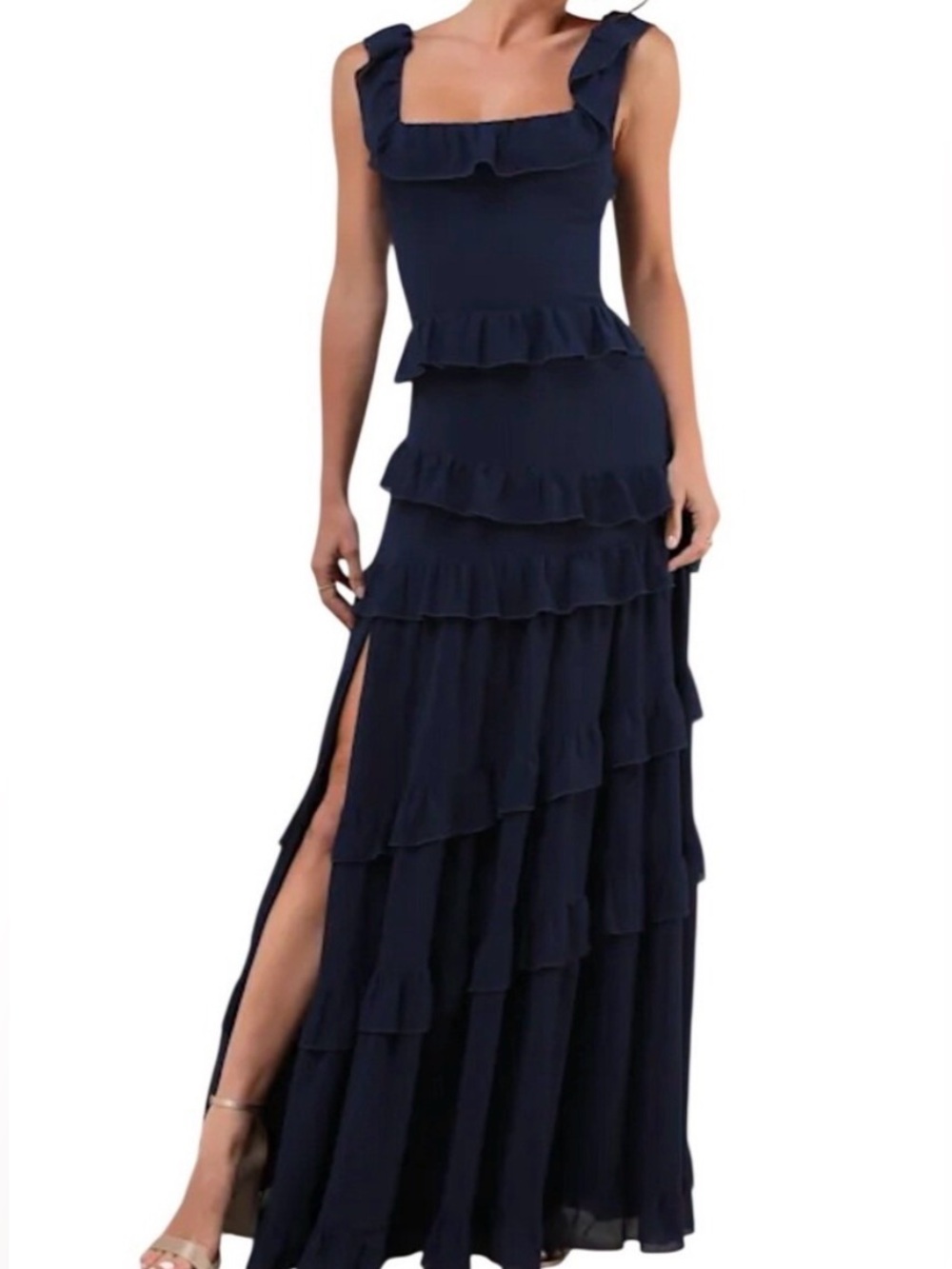 Lulu's Compelling Romantic Dark Blue Ruffled Tiered Maxi Dress